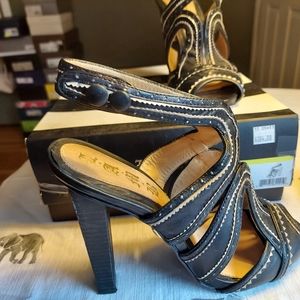 LAMB Dark Blue and Taupe High Heel Sandals